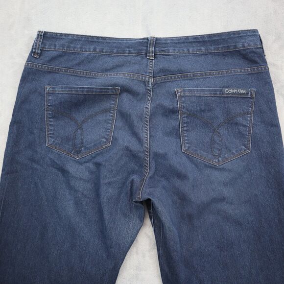 Calvin Klein Pants Womens 14 Blue Straight Mid Rise Button Dark Wash Denim Jeans - Picture 14 of 16